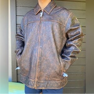 NEW Harley Davidson gas & oil brown leather jacket. Size 3XL